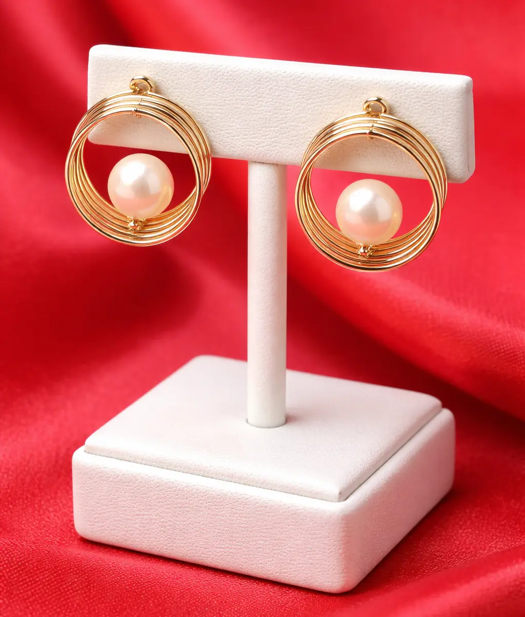 Gold Plated Multi-Layer Spiral Pearl Hoop Earrings - Minimalist Push-Back Studs